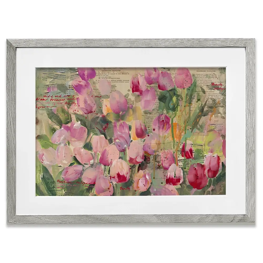 Parisian Tulips Manuscripts Framed Art Print Parisian Tulips Manuscripts Framed Art Print wall art product Tiffani Taylor - Independent