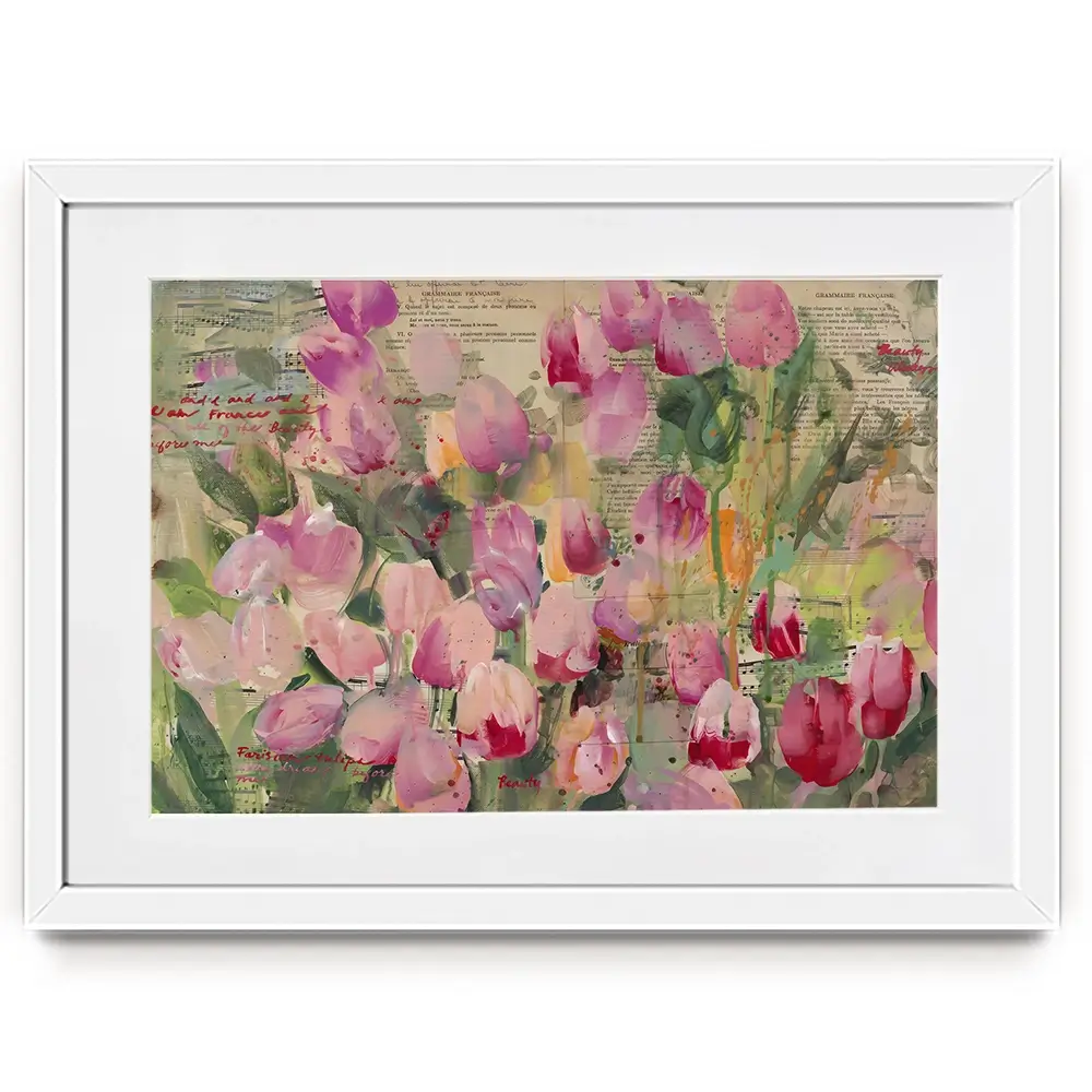 Parisian Tulips Manuscripts Framed Art Print Parisian Tulips Manuscripts Framed Art Print wall art product Tiffani Taylor - Independent