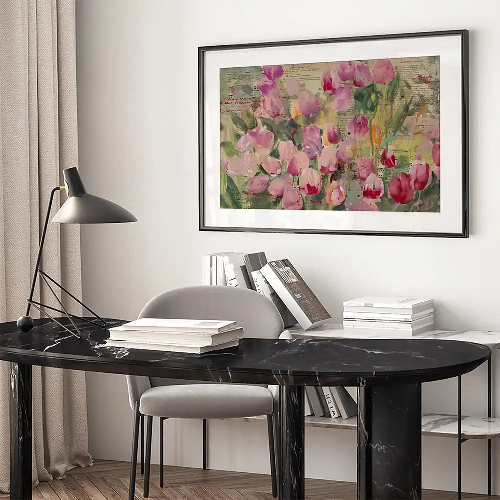 Parisian Tulips Manuscripts Framed Art Print Parisian Tulips Manuscripts Framed Art Print wall art product Tiffani Taylor - Independent
