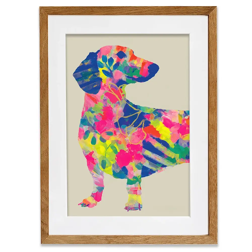 Patterned Dachshund Framed Art Print Patterned Dachshund Framed Art Print wall art product Chromatic Storm Studio