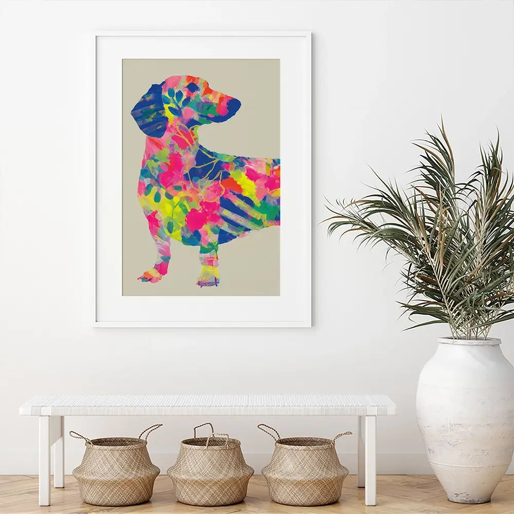 Patterned Dachshund Framed Art Print Patterned Dachshund Framed Art Print wall art product Chromatic Storm Studio