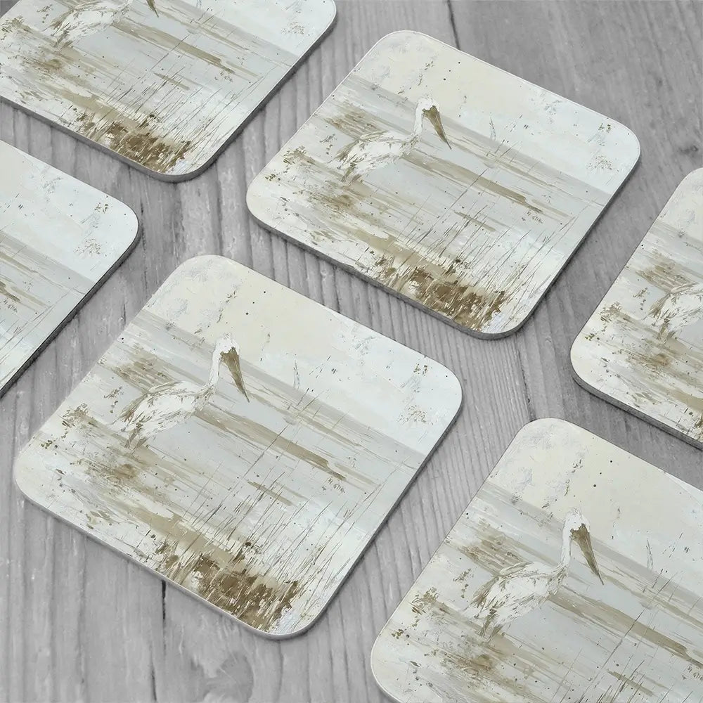 Pelican Among Reeds Coaster Set Pelican Among Reeds Coaster Set wall art product Chromatic Storm Studio