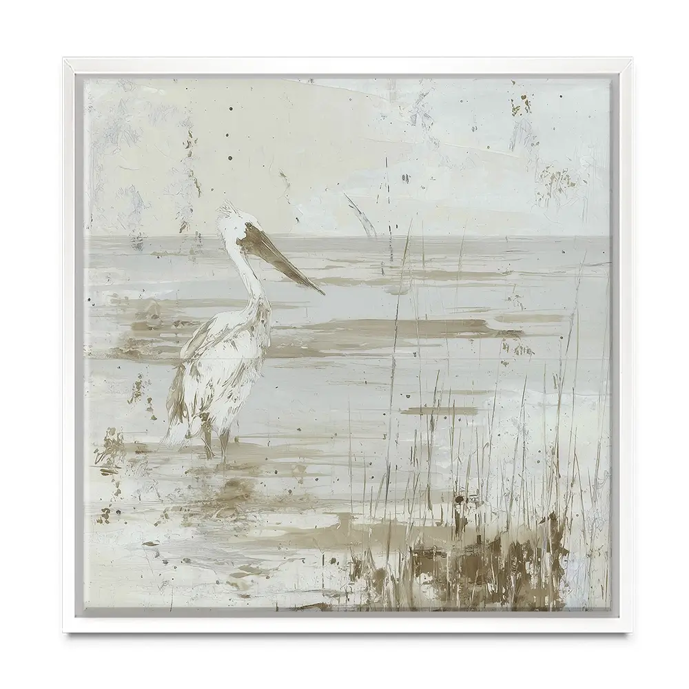 Pelican Among Reeds Square Canvas Print Pelican Among Reeds Square Canvas Print wall art product Chromatic Storm Studio