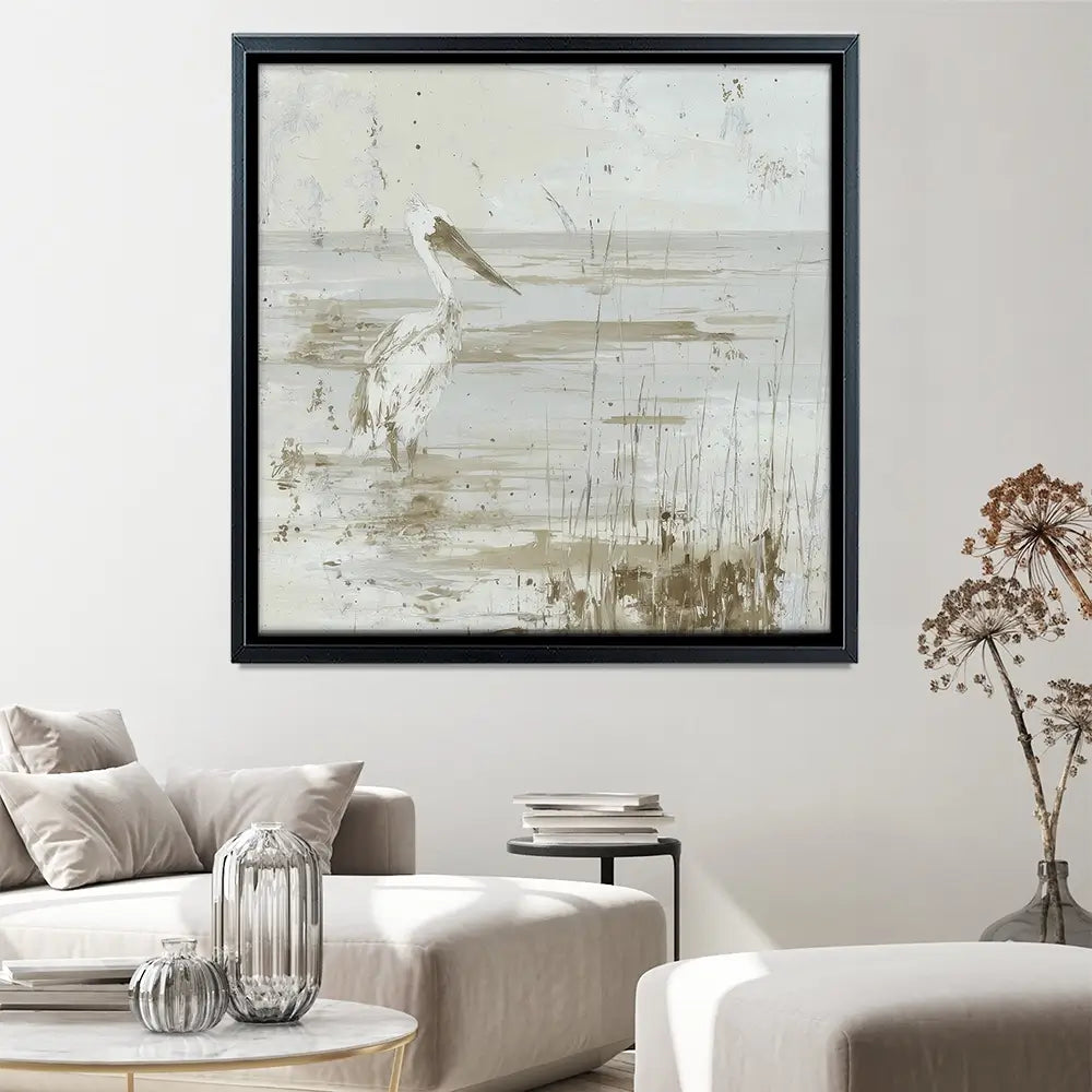 Pelican Among Reeds Square Canvas Print Pelican Among Reeds Square Canvas Print wall art product Chromatic Storm Studio