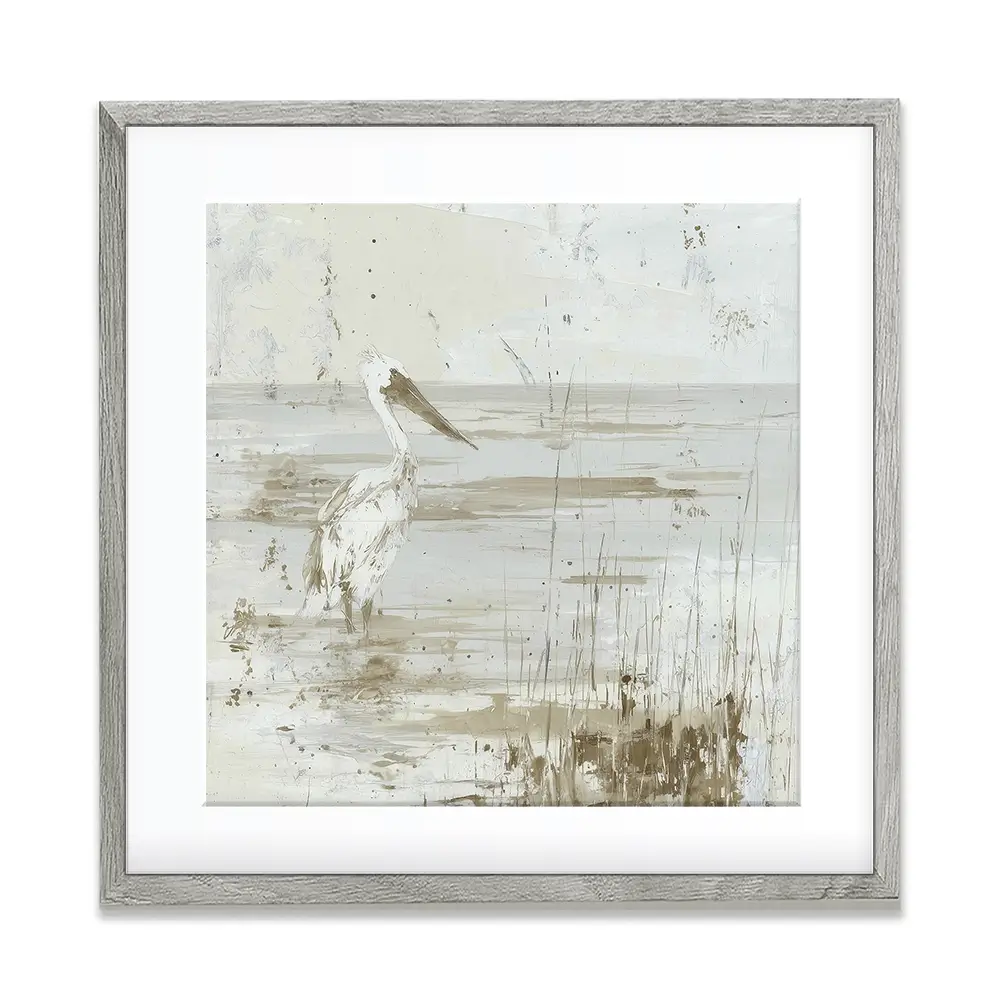 Pelican Among Reeds Square Framed Art Print Pelican Among Reeds Square Framed Art Print wall art product Chromatic Storm Studio