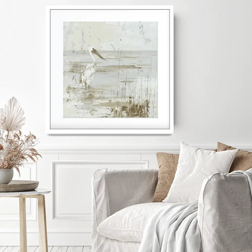 Pelican Among Reeds Square Framed Art Print Pelican Among Reeds Square Framed Art Print wall art product Chromatic Storm Studio