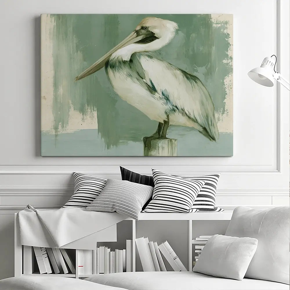 Pelican On A Post Canvas Print Pelican On A Post Canvas Print wall art product Chromatic Storm Studio