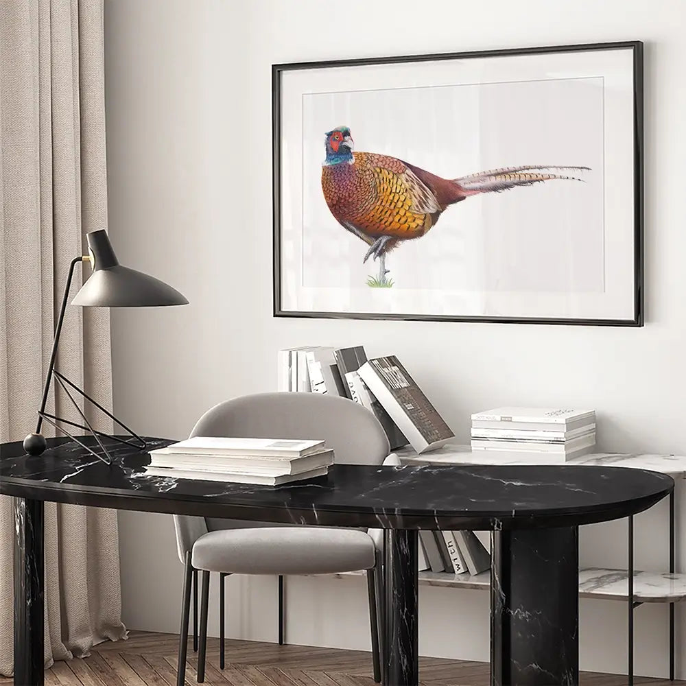 Pheasant On One Foot Framed Art Print Pheasant On One Foot Framed Art Print wall art product Georgie Turner