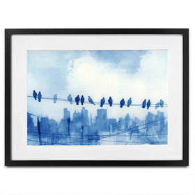Pigeons Over New York Framed Art Print Pigeons Over New York Framed Art Print wall art product Chromatic Storm Studio