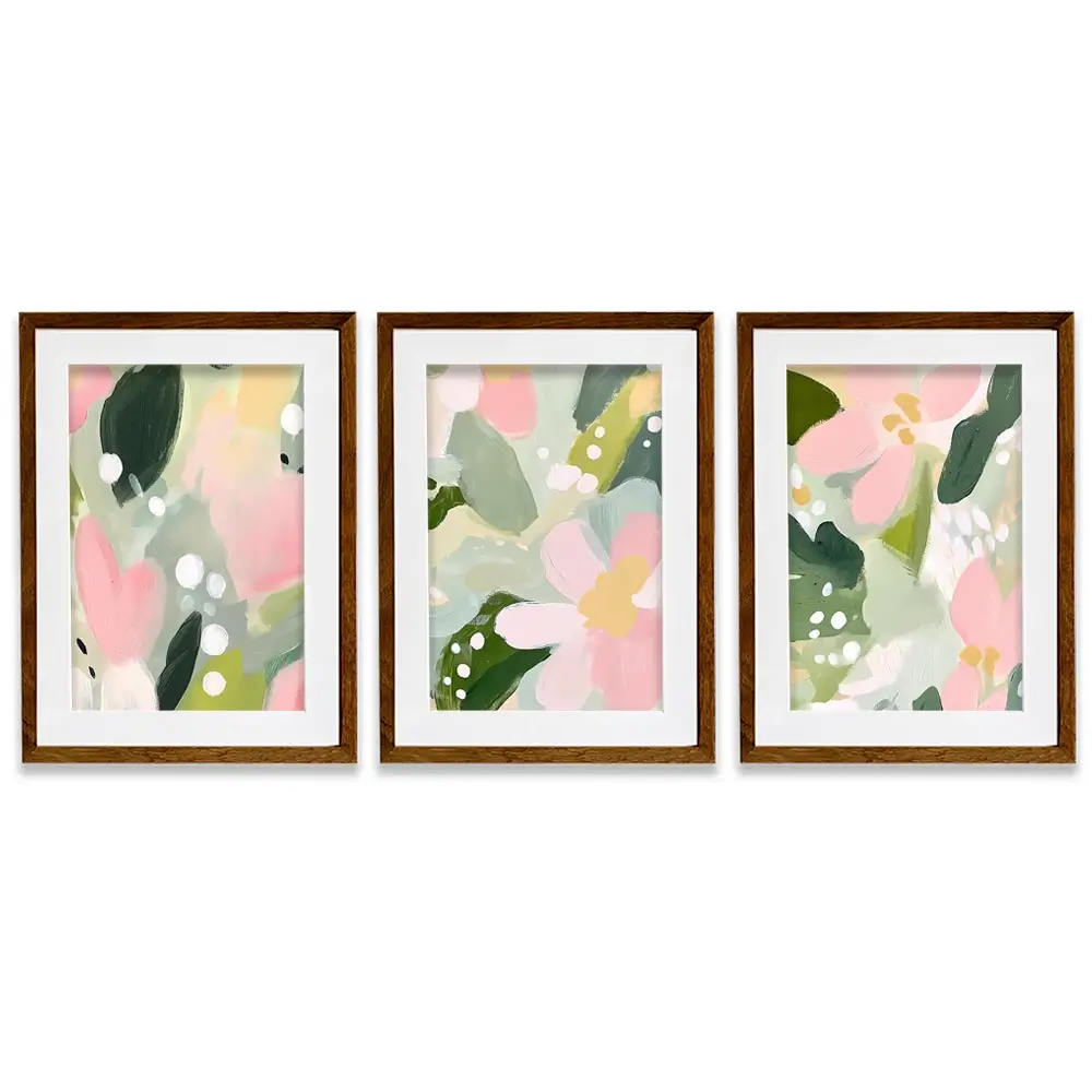 Pink And Green Pops Framed Art Print Trio Pink And Green Pops Framed Art Print Trio wall art product IAmHomeStudio