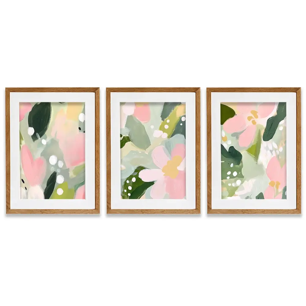 Pink And Green Pops Framed Art Print Trio Pink And Green Pops Framed Art Print Trio wall art product IAmHomeStudio