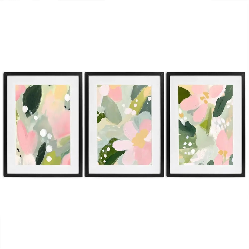 Pink And Green Pops Framed Art Print Trio Pink And Green Pops Framed Art Print Trio wall art product IAmHomeStudio