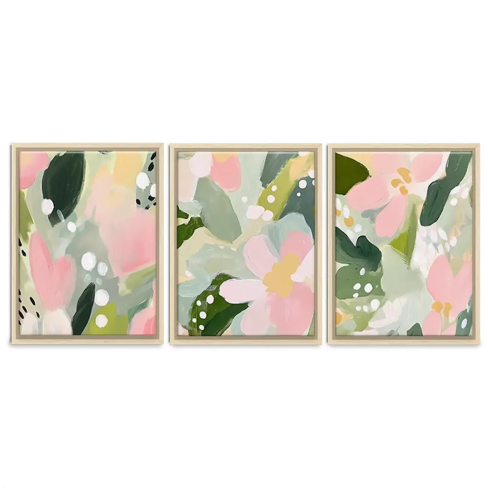 Pink And Green Pops Trio Canvas Print Pink And Green Pops Trio Canvas Print wall art product IAmHomeStudio