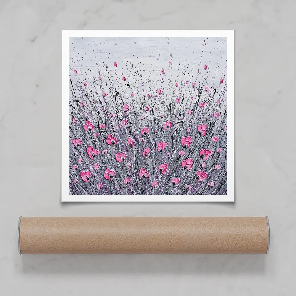 Pink And Grey Flowers Square Art Print Pink And Grey Flowers Square Art Print wall art product Olga Tkachyk