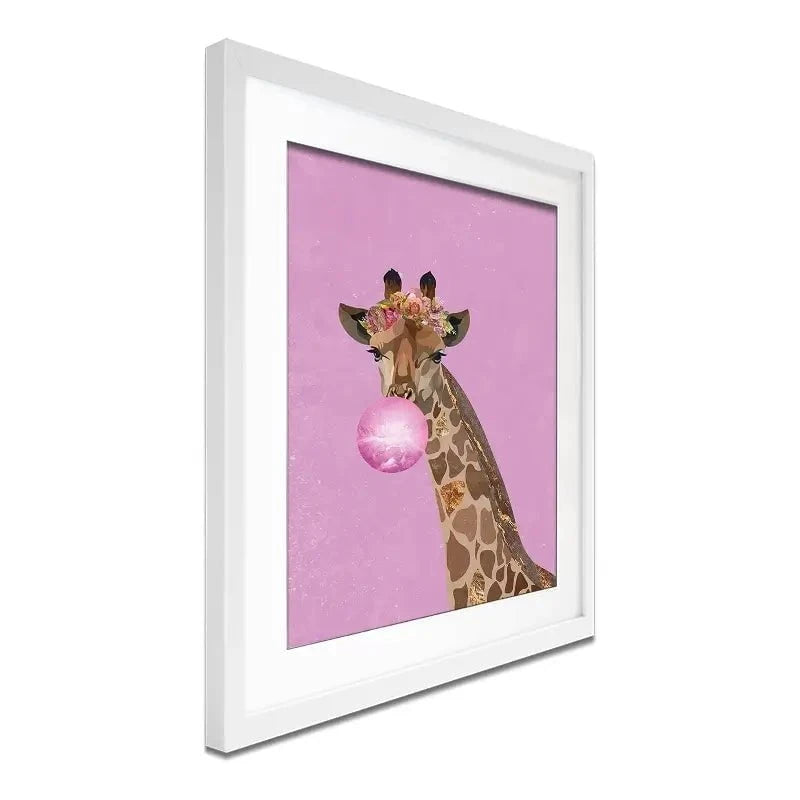 Pink Bubblegum Giraffe Framed Art Print Pink Bubblegum Giraffe Framed Art Print wall art product Sarah Manovski