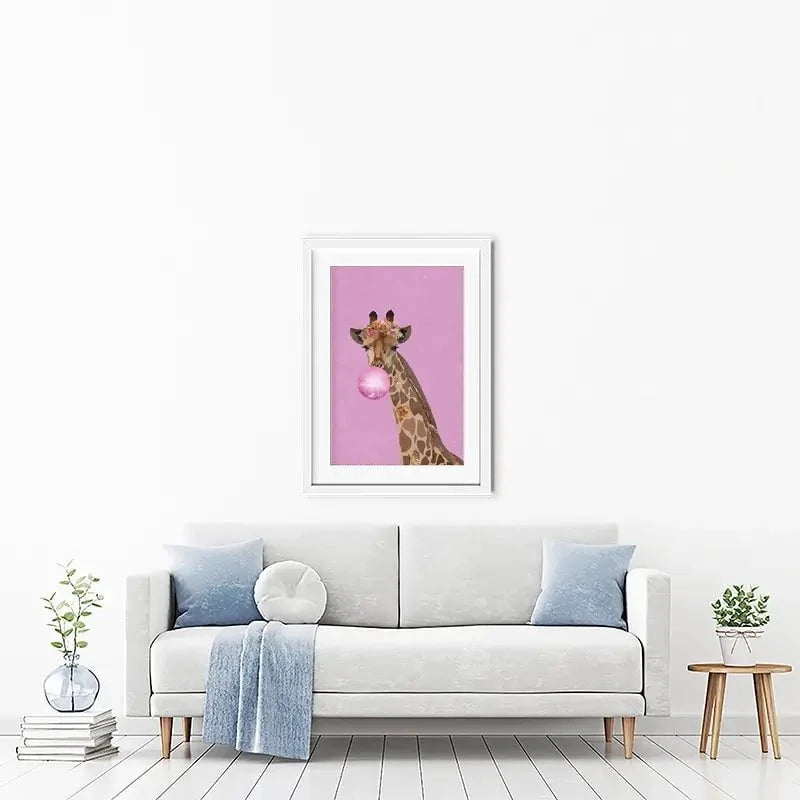 Pink Bubblegum Giraffe Framed Art Print Pink Bubblegum Giraffe Framed Art Print wall art product Sarah Manovski