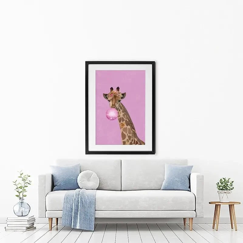 Pink Bubblegum Giraffe Framed Art Print Pink Bubblegum Giraffe Framed Art Print wall art product Sarah Manovski