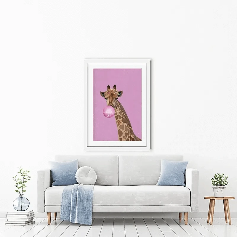 Pink Bubblegum Giraffe Framed Art Print Pink Bubblegum Giraffe Framed Art Print wall art product Sarah Manovski