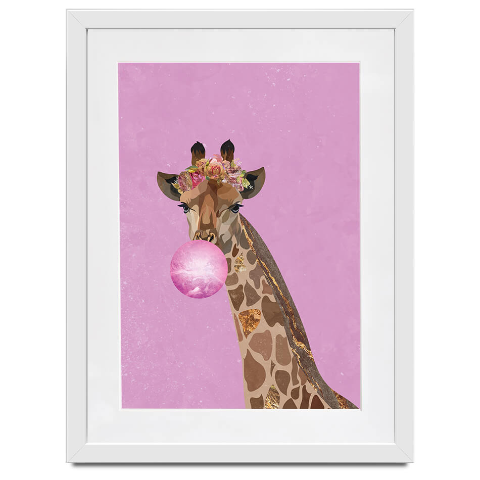 Pink Bubblegum Giraffe Framed Art Print Pink Bubblegum Giraffe Framed Art Print wall art product Sarah Manovski