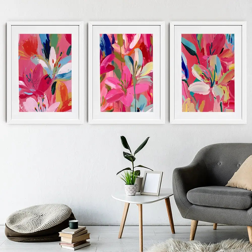 Pink Buzz Framed Art Print Trio Pink Buzz Framed Art Print Trio wall art product IAmHomeStudio