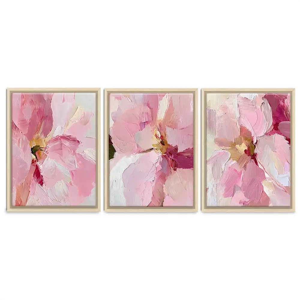 Pink Floral Trio Canvas Print Pink Floral Trio Canvas Print wall art product IAmHomeStudio
