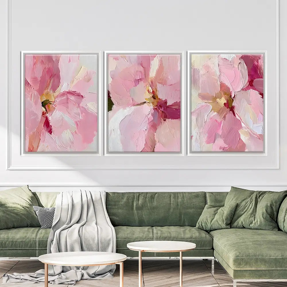 Pink Floral Trio Canvas Print Pink Floral Trio Canvas Print wall art product IAmHomeStudio