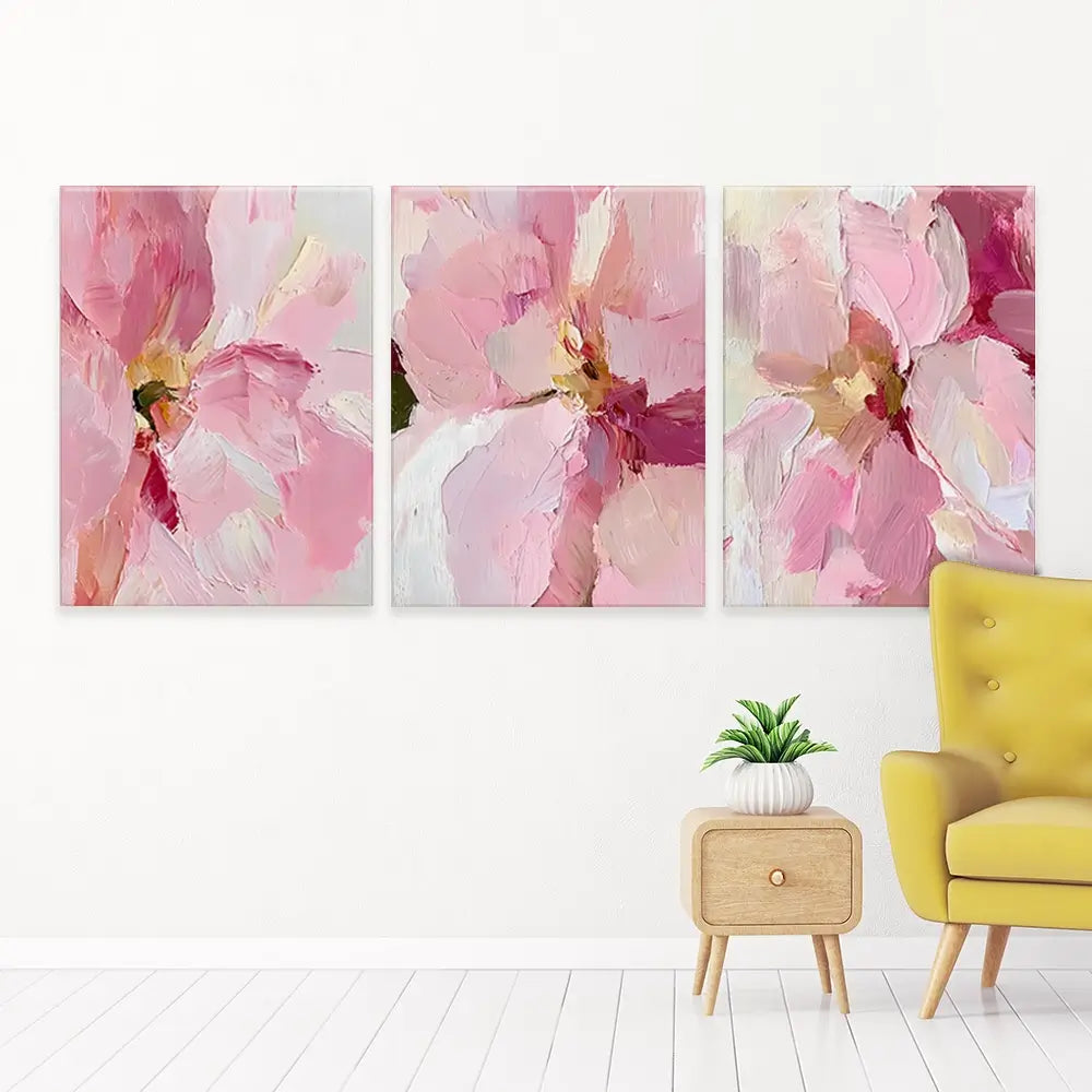 Pink Floral Trio Canvas Print Pink Floral Trio Canvas Print wall art product IAmHomeStudio