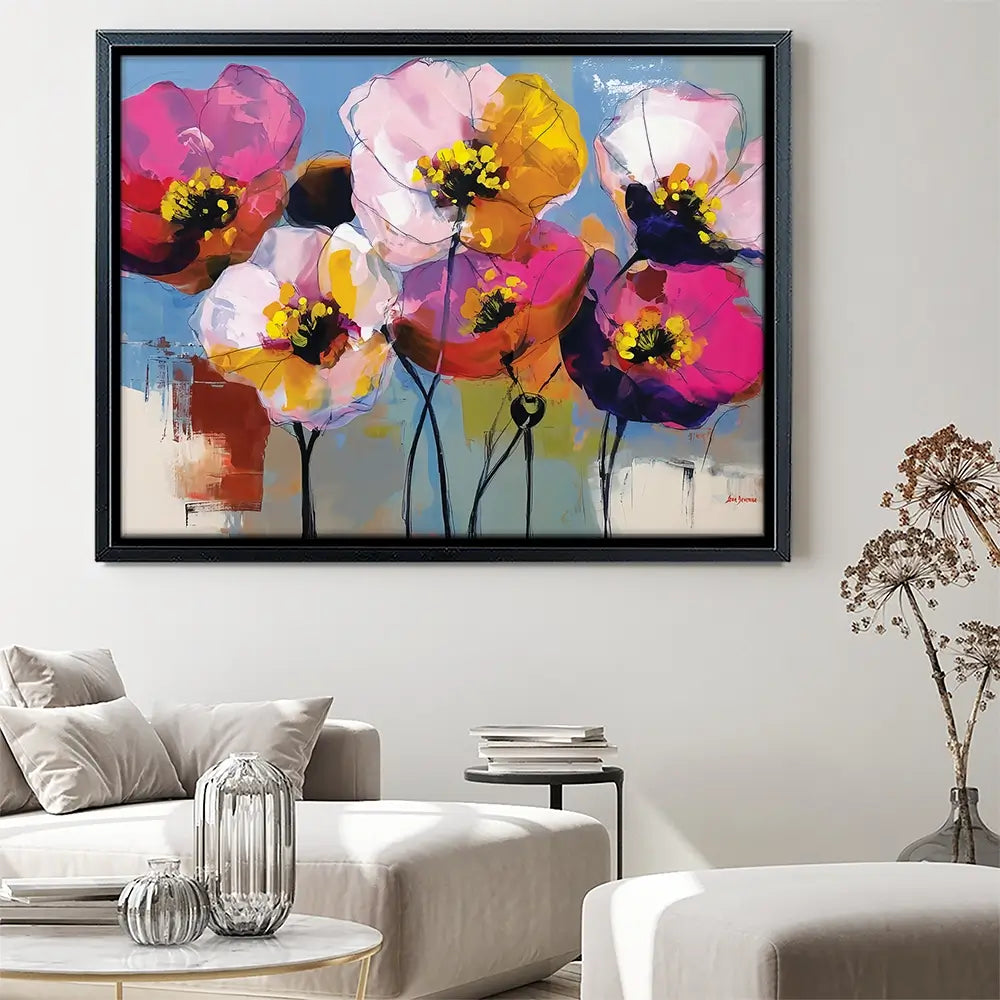 Pink Joyful Flowers Canvas Print Pink Joyful Flowers Canvas Print wall art product Leon Devenice