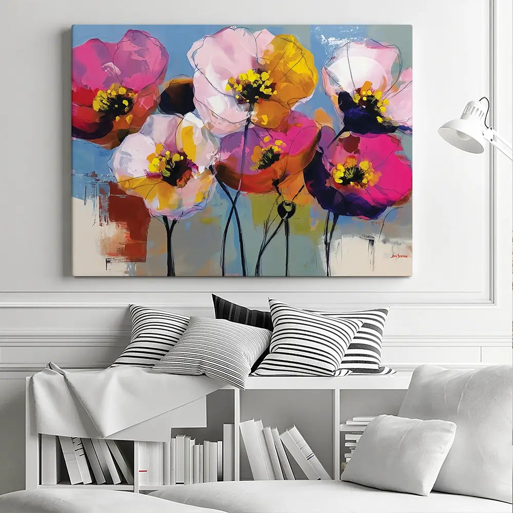 Pink Joyful Flowers Canvas Print Pink Joyful Flowers Canvas Print wall art product Leon Devenice