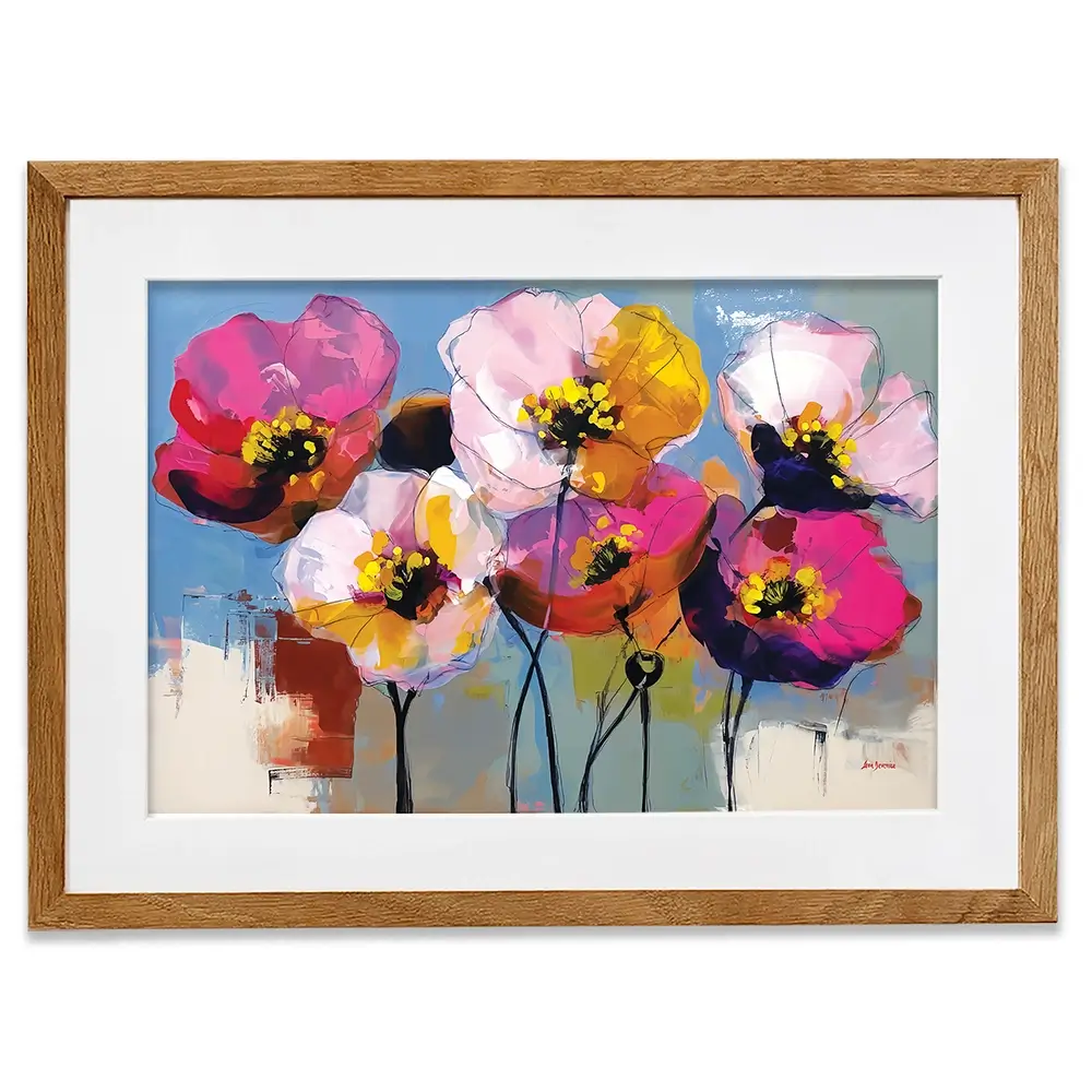 Pink Joyful Flowers Framed Art Print Pink Joyful Flowers Framed Art Print wall art product Leon Devenice