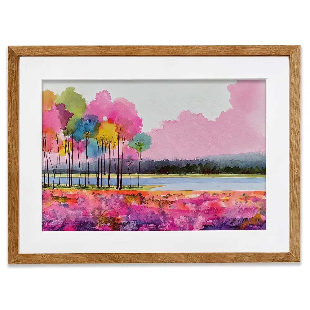 Pink Lake View Framed Art Print Pink Lake View Framed Art Print wall art product David Alexander Elder