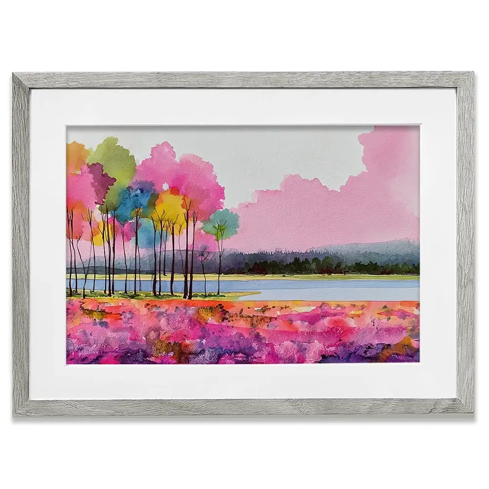 Pink Lake View Framed Art Print Pink Lake View Framed Art Print wall art product David Alexander Elder