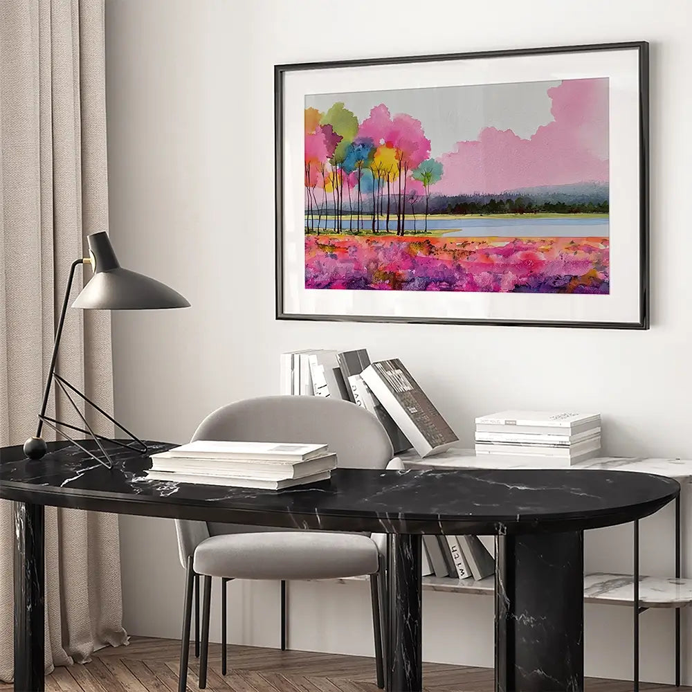 Pink Lake View Framed Art Print Pink Lake View Framed Art Print wall art product David Alexander Elder