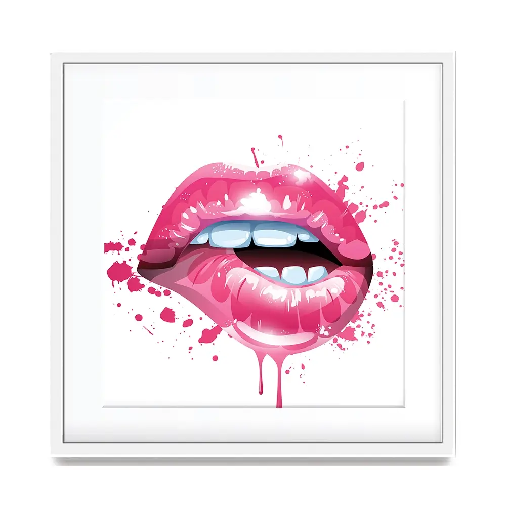 Pink Lips Square Framed Art Print Pink Lips Square Framed Art Print wall art product Art Print Shop