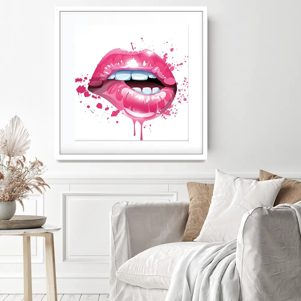 Pink Lips Square Framed Art Print Pink Lips Square Framed Art Print wall art product Art Print Shop