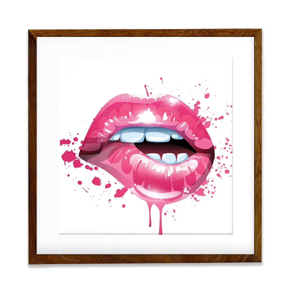 Pink Lips Square Framed Art Print Pink Lips Square Framed Art Print wall art product Art Print Shop