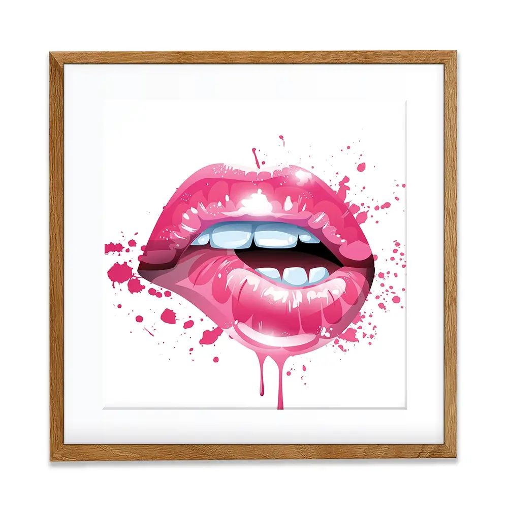 Pink Lips Square Framed Art Print Pink Lips Square Framed Art Print wall art product Art Print Shop