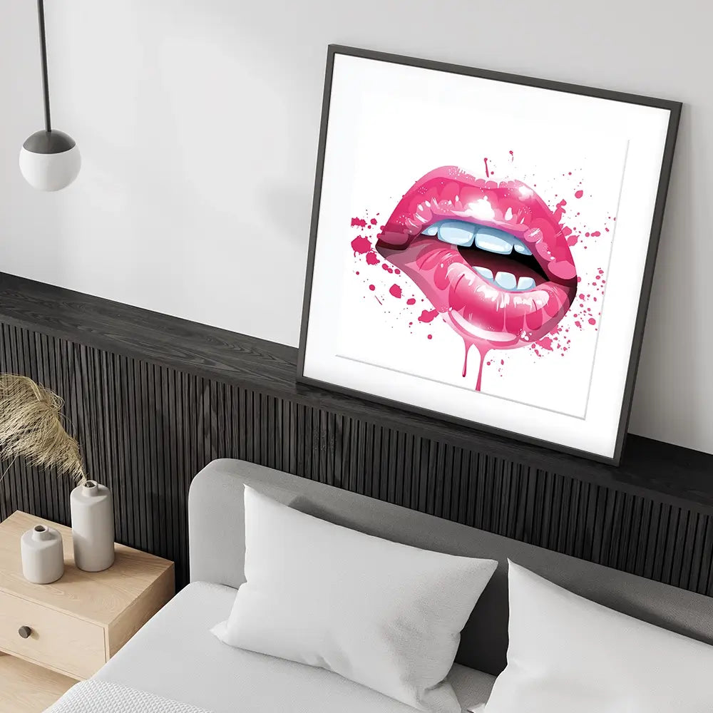 Pink Lips Square Framed Art Print Pink Lips Square Framed Art Print wall art product Art Print Shop