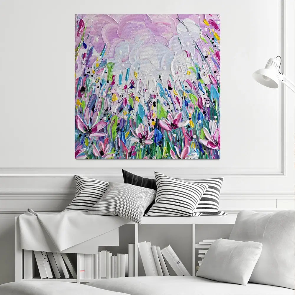 Pink Meadow 2 Square Canvas Print Pink Meadow 2 Square Canvas Print wall art product Olga Tkachyk