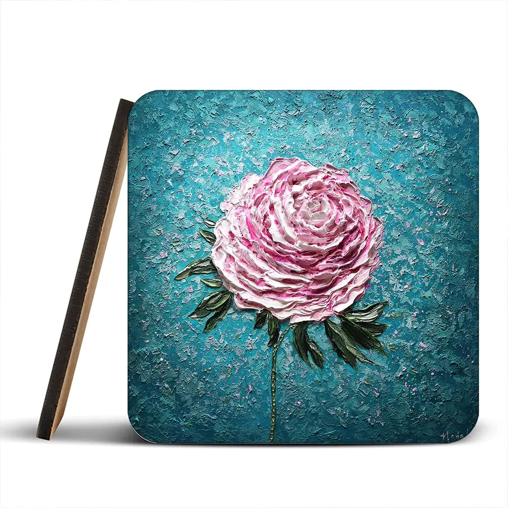 Pink Peony On Blue Coaster Set Pink Peony On Blue Coaster Set wall art product Nada Khatib