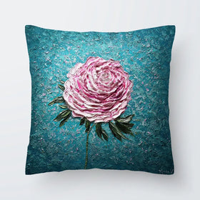 Pink Peony On Blue Cushion Pink Peony On Blue Cushion wall art product Nada Khatib