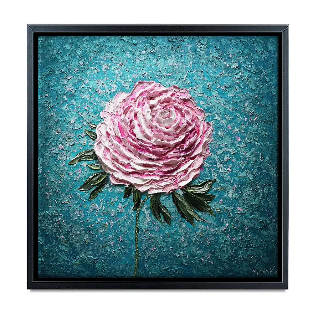 Pink Peony On Blue Square Canvas Print Pink Peony On Blue Square Canvas Print wall art product Nada Khatib