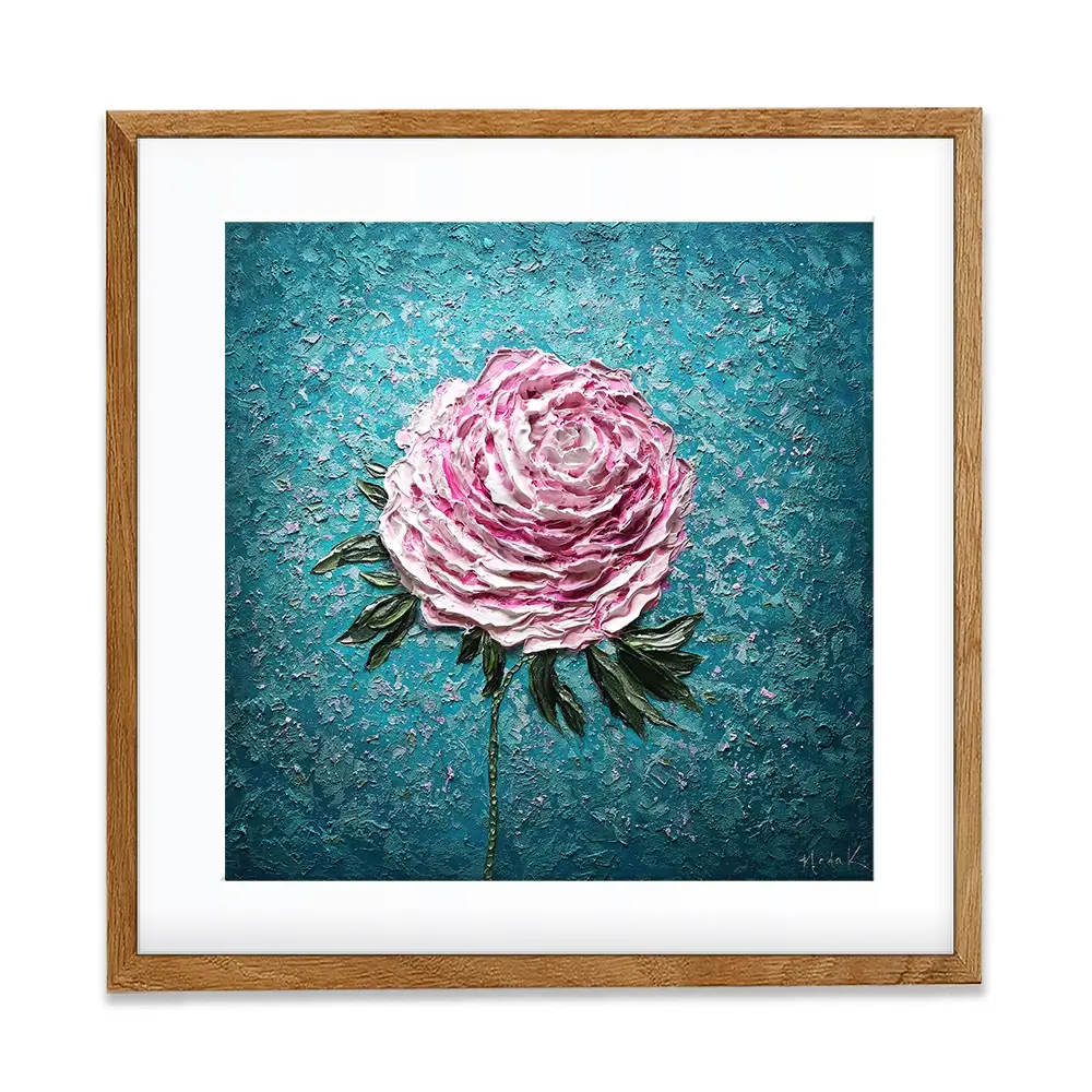 Pink Peony On Blue Square Framed Art Print Pink Peony On Blue Square Framed Art Print wall art product Nada Khatib