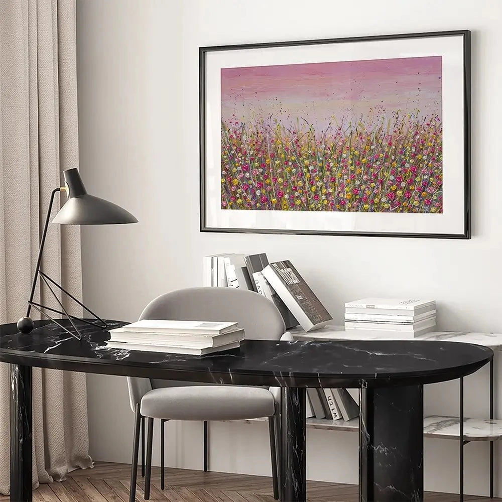 Pink Sky Flower Field Framed Art Print Pink Sky Flower Field Framed Art Print wall art product Olga Tkachyk