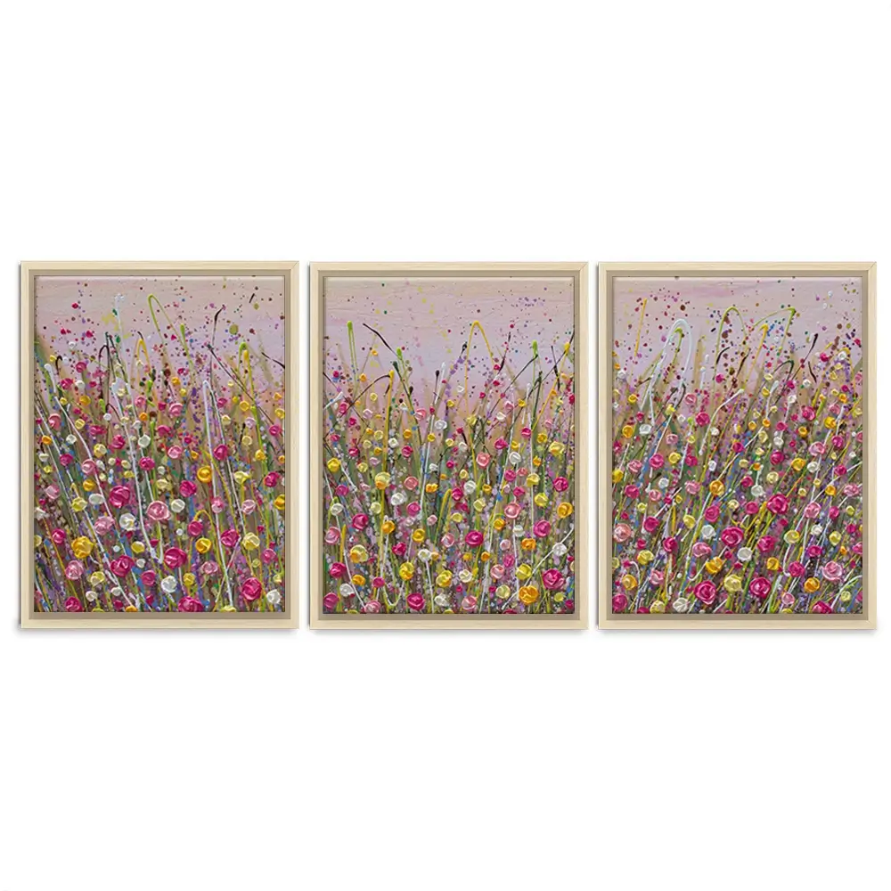 Pink Sky Flower Field Trio Canvas Print Pink Sky Flower Field Trio Canvas Print wall art product Olga Tkachyk