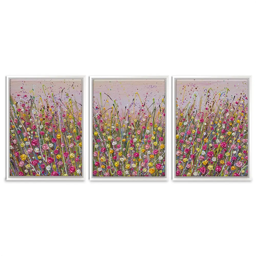 Pink Sky Flower Field Trio Canvas Print Pink Sky Flower Field Trio Canvas Print wall art product Olga Tkachyk