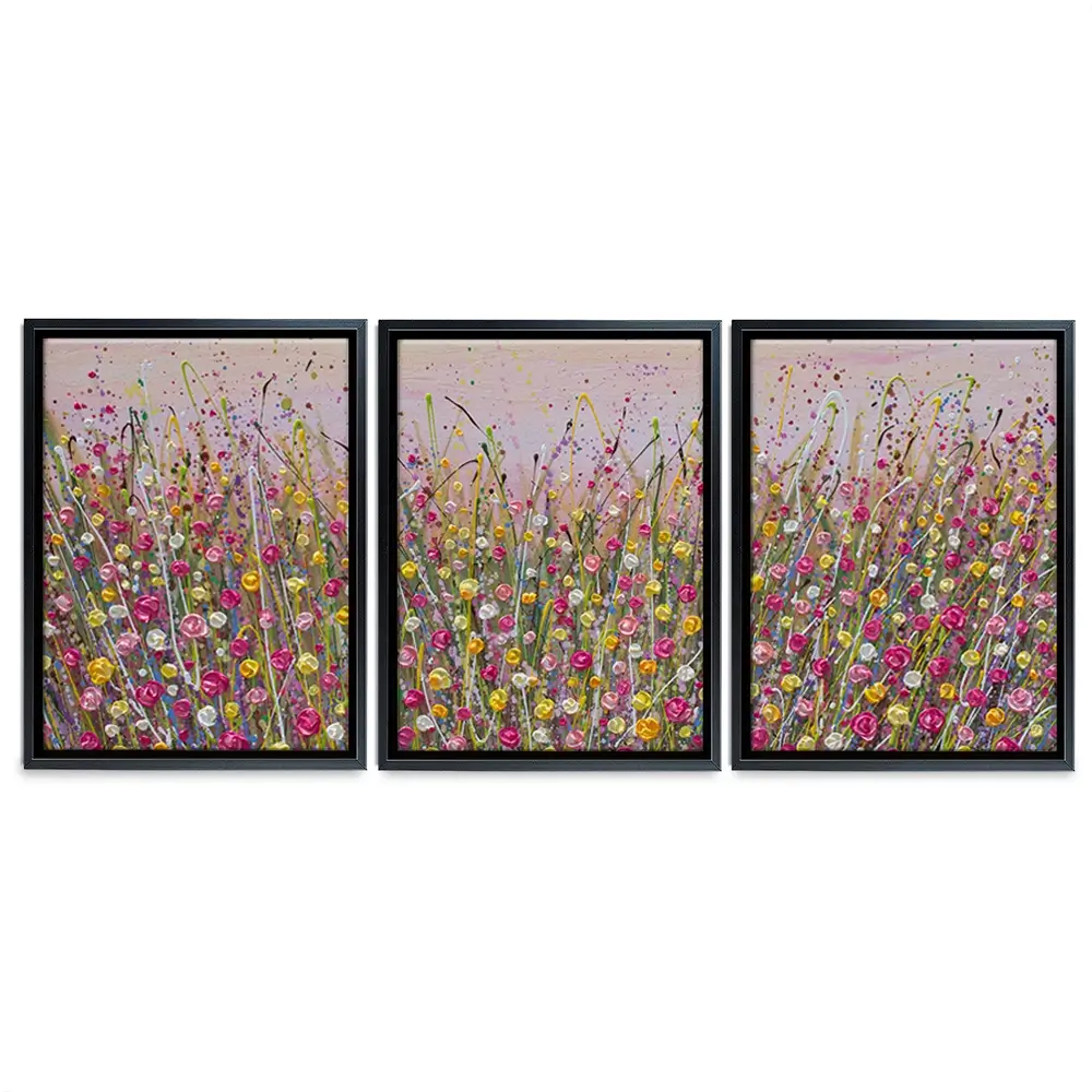 Pink Sky Flower Field Trio Canvas Print Pink Sky Flower Field Trio Canvas Print wall art product Olga Tkachyk