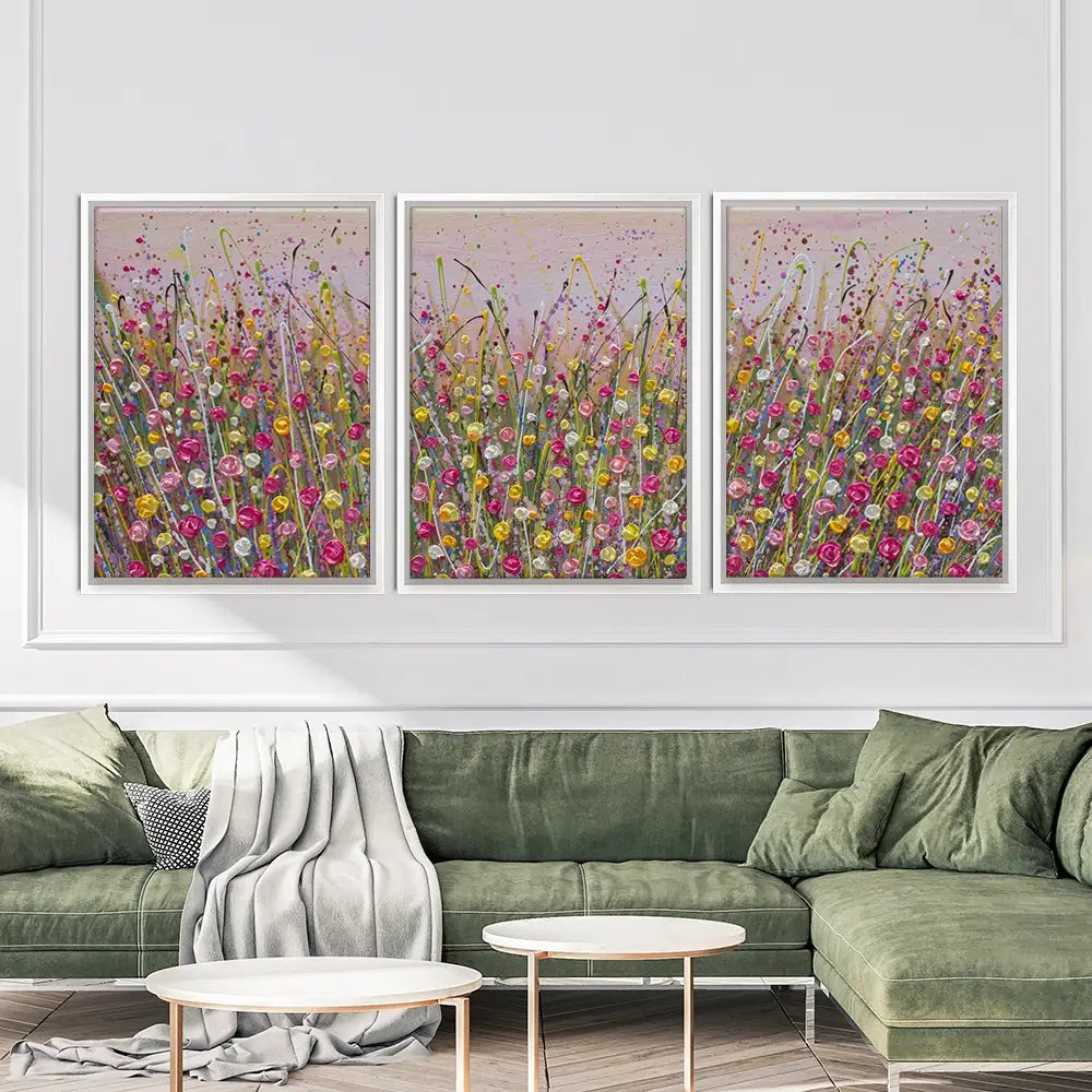 Pink Sky Flower Field Trio Canvas Print Pink Sky Flower Field Trio Canvas Print wall art product Olga Tkachyk