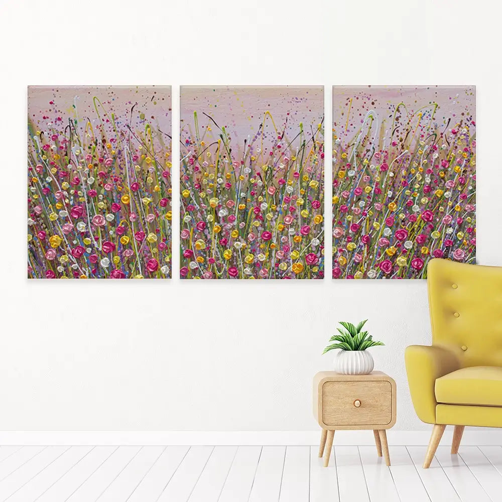 Pink Sky Flower Field Trio Canvas Print Pink Sky Flower Field Trio Canvas Print wall art product Olga Tkachyk