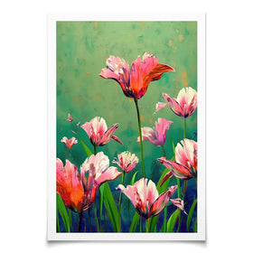 Pink Tulips Vivid Green Art Print Pink Tulips Vivid Green Art Print wall art product Treechild